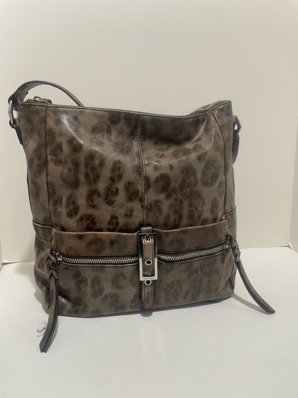 B. Markowsky, Tan Leather with Leopard Print on Leather, Silver Hardware - Picture 1 of 6